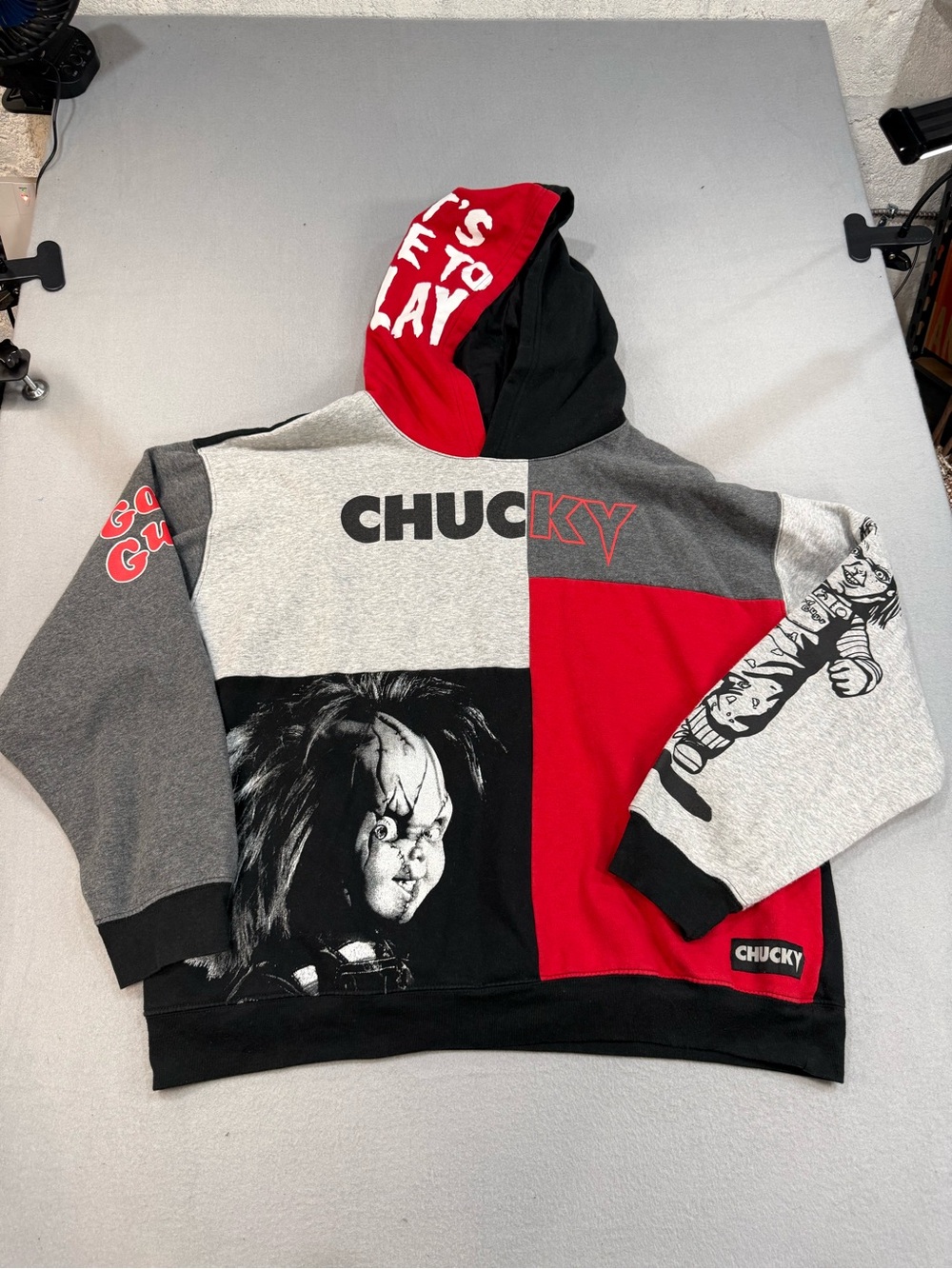 Chucky Colorblock Pullover Hoodie - Red, Black & Gray